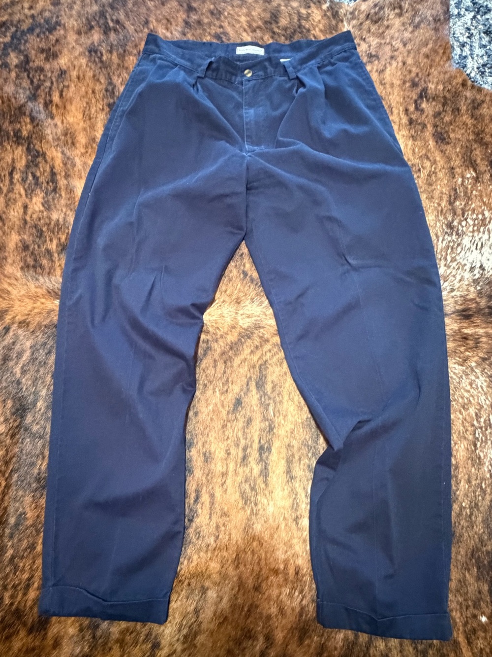 Vintage Bugle Boy Khakis Pants Mens 90s Baggy Pleated Cuffed Navy Chinos Size 36